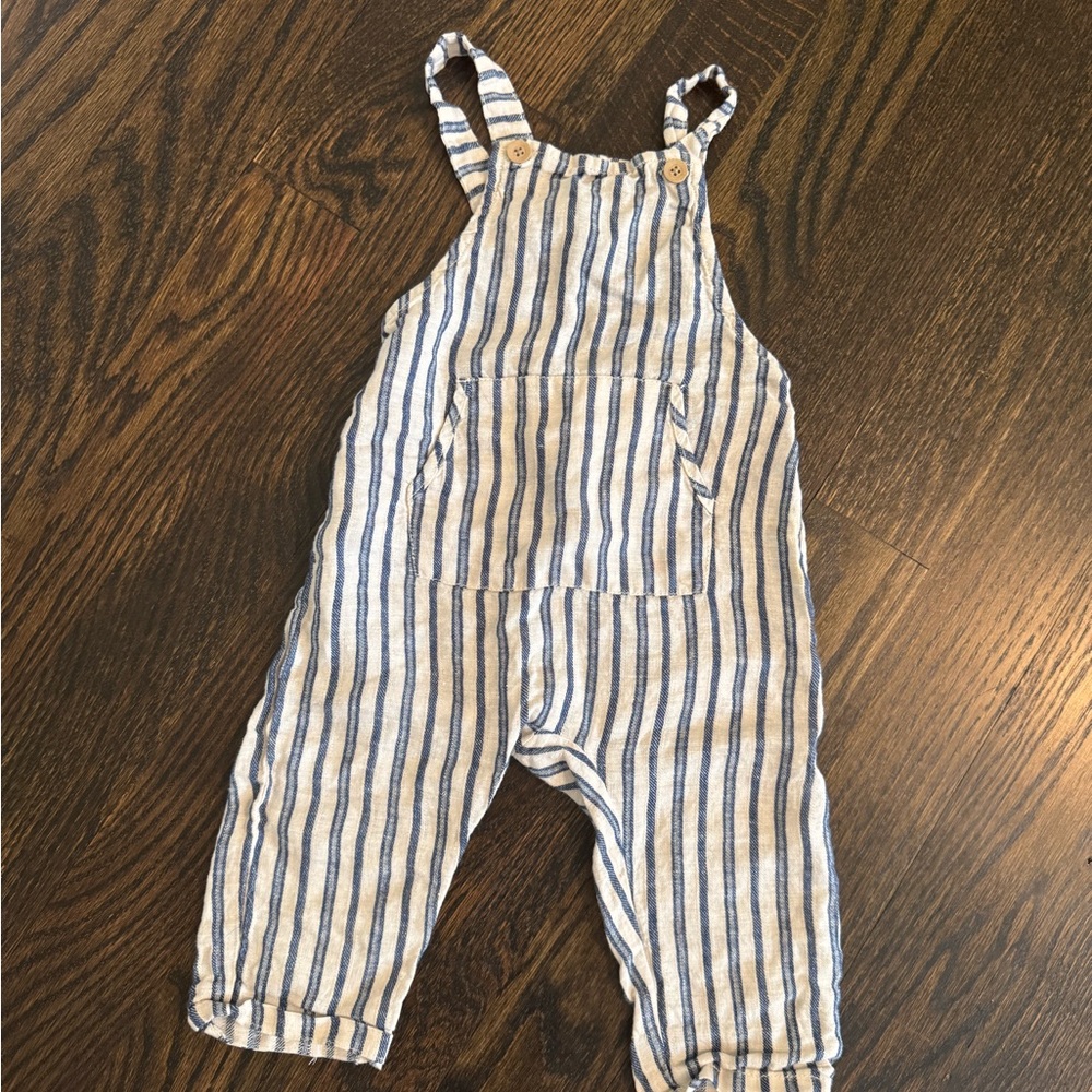 Zara Blue and White Striped Overalls